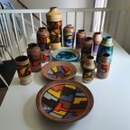 Mid-century Pattern Vetrata Vases And Bowls By Aldo Londi For Bitossi Italy. Black, Blue, Orange thumbnail 21