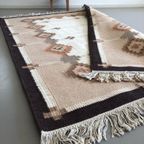 Handgeweven Wollen Scandinavisch Rollakan Vloerkleed Kelim Bruintinten thumbnail 5