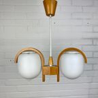Vintage Deens Design Hanglamp, Wit + Beige, Opaalglas + Teakhout, Reliving thumbnail 5