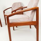 3 Vintage Deense Teakhouten Stoelen Roze Ribstof Nieuwe Stof thumbnail 8