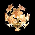 Vintage Franco Luco Murano Italië Messing Bloemen Plafondlamp, Jaren '70 thumbnail 2