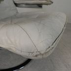 Leolux Fauteuil, Draaistoel Met Wit Lederen Bekleding, Jaren 60 thumbnail 14
