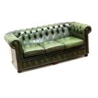 Groene Vintage Lederen 3-Persoons Chesterfield Bank thumbnail 2