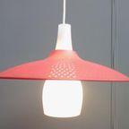 Opaline Glass Pendant Lamp With Red Perforated Shade 1960S thumbnail 2