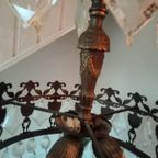 Antiek Plafond Lamp Brons Met Facet Geslepen Glas Kristal thumbnail 3