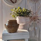 Vintage Voorraad Pot Met Deksel, Groen Bruin Met Reliëf Deco thumbnail 3