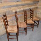 Eiken Knopstoelen Met Biezen Mat Set Van 4 thumbnail 6