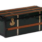 Groene Metalen Dekenkist, Salontsafel, Trunk Met Houten Band thumbnail 2