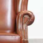 Correcte, Comfortabele, Luxe Engelse Stijl Oorfauteuil Gemaakt Van Cognac Kleurig Rundleer thumbnail 10