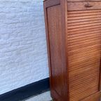 Eiken Rolluik Archiefkast Met Originele Schuifbakken, 113 Cm Hoog thumbnail 2