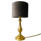 Hollywood Regency Vintage Tafellamp Messing Goud Grijs Velours thumbnail 2