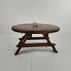 Rustic Oak Brutalist Ronde Koffie Tafel Frankrijk 1960S thumbnail 7