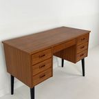 Scandinavisch Vintage Teak Fineren Bureau Faset thumbnail 7