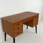 Scandinavisch Vintage Teak Fineren Bureau Faset thumbnail 5