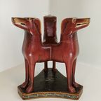 Zeldzame Antieke Houten Tafel Met Hondenkoppen En Bloemenschildering thumbnail 7