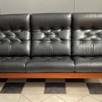 Teak And Black Leather 3 Seat Sofa By Hs Denmark 1970S thumbnail 2