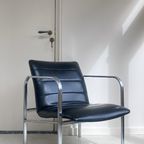 Vintage Zwart Leren Fauteuil Met Chromen Onderstel thumbnail 5