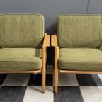 Set Of Arm Chairs In Green Fabric And Wood 1960s thumbnail 4