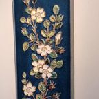 Vintage West Duitse Keramische Muur Plaquette Met Bloemen thumbnail 3