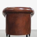 Stijlvolle In Zeer Goede Staat Verkerende Schapenleren Clubfauteuil Met Zwarte Biezen thumbnail 9