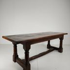 Massief Engelse Eikenhouten Eettafel – 20e Eeuw Met Prachtige Nerf En Patina thumbnail 9