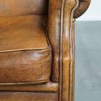 Geweldige, Karaktervolle Vintage Schapenleren Oorfauteuil Met Een Mooi Patina thumbnail 10