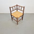 Vintage Bobbin Eiken Hout Hoekstoel Biezen ’50 Mid Century thumbnail 5