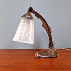 Art Deco Bureaulamp In Brons En Gesatineerd Glas, 1920-30 thumbnail 4