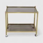 Vintage Barcart, Serveerwagen - Messing, Rookglas, Jaren '70 thumbnail 5
