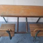 Vintage Stoere Industriële Schoolbank Uit Frankrijk. thumbnail 8