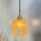 Hanglamp Amberkleurig Glas Goudkleurig Armatuur Jaren 70 thumbnail 7