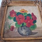 Antiek Schilderijtje Oost Indische Kers Bloemen Schilderij thumbnail 2