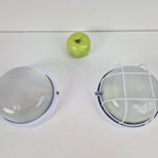 Vintage Simes Buitenlamp Wandlamp Metaal Glas ’80 Italy Wit thumbnail 5