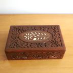 Vintage Houten Doosje Met Ingelegde Bloem Takken, Jaren, India '60/'70 thumbnail 2