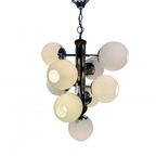 Chromen Vintage Hanglamp Met 9 Witte Glazen Bollen, Jaren, 60 thumbnail 2