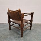 Vintage Safari Stoel Jaren 70 Fauteuil Leren Stoel thumbnail 4