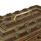 Grote Houten Tramp Art Doos Volkskunst Goud 20Ste Eeuw thumbnail 8