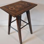 Antiek Houtsnijwerk Tafeltje Plantentafel Krukje thumbnail 10