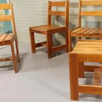 Set Van 4 Vintage Massief Grenen Eetkamerstoelen thumbnail 6
