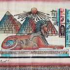 Vintage Egyptische Papyrus Sfinx Hiėrogliefen Schilderij, Jaren '80 thumbnail 5