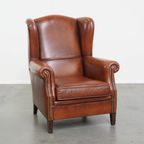 In Goede Staat Verkerende Luxe Oorfauteuil In Engelse Stijl Gemaakt Van Rundleer thumbnail 2