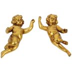 Koppel Engelen Putti Beelden Bladgoud Verguld Stucco 29cm thumbnail 9
