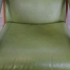 Zeer Comfortabele En Tijdloze Groene Rundleren En Houten Vintage Jaren ’60 Design Fauteuil thumbnail 7