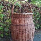 Grote Vintage Gevlochten Rieten Mand Met Hengsel, Korf thumbnail 6