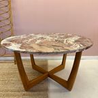Round Red / Pink Marble Coffeetable With Mid Century Wood Base thumbnail 10