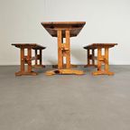 Scandinavian Modern Solid Pinewood Benches And Dining Table, 1970's thumbnail 15