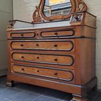 Antieke Louis Kaptafel,(Baby) Commode, Dressoir, Ladekast Met Spiegel En Marmer Blad. thumbnail 2