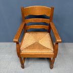 Set Van Twee Hollandse Eikenhouten Armstoelen Met Biezen Zitting thumbnail 13