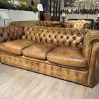 Waanzinnige Oude Chesterfield 3 Zits Bank Cognac Hand Gepatineerd thumbnail 5