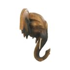 Grote Vintage Olifantenkop Handgemaakt Massief Hout 52cm thumbnail 6